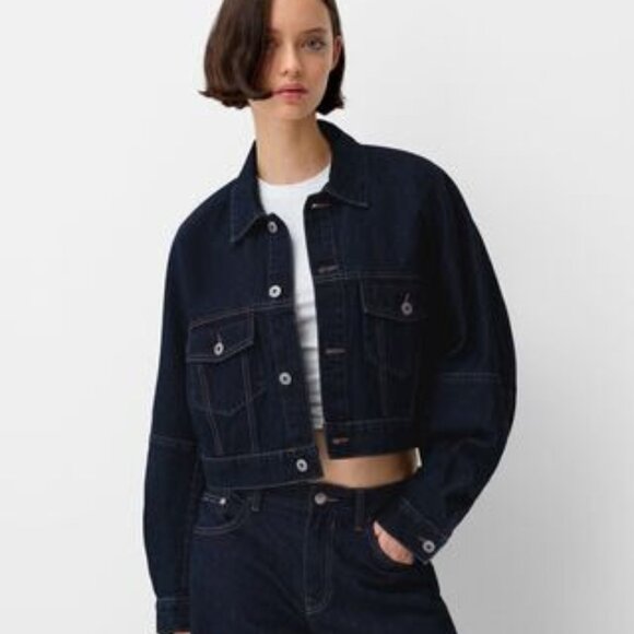 Bershka Jackets & Blazers - Bershka dark denim cropped jacket